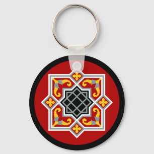 Red Black Barcelona Tile Geometric Graphic Sleutelhanger