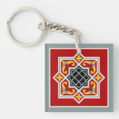 Red Black Barcelona Tile Geometric Graphic Sleutelhanger (voorkant)