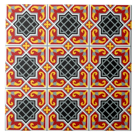 Red Black Barcelona Tile Geometric Graphic Tegeltje (Voorkant)
