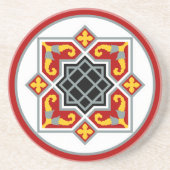  Red Black Barcelona Tile Geometric Graphic Zandsteen Onderzetter (Voorkant)