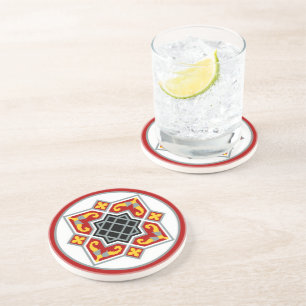 Red Black Barcelona Tile Geometric Graphic Zandsteen Onderzetter