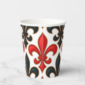 Red Black Baroque Fleur-de-lis Pattern Design  Papieren Bekers (Rechts)