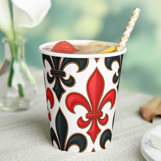 Red Black Baroque Fleur-de-lis Pattern Design  Papieren Bekers
