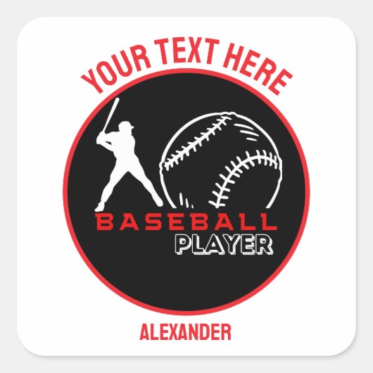 Red Black Baseball Girl Boy Verjaardagsfeestje Vierkante Sticker (Voorkant)