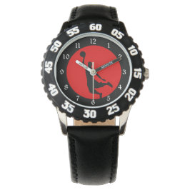 Red Black Basketball Silhouette Horloge