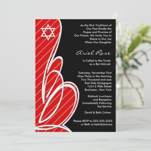Red Black Bat Mitzvah Kaart (Staand voorkant)