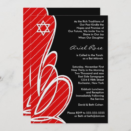 Red Black Bat Mitzvah Kaart (Voorkant / Achterkant)