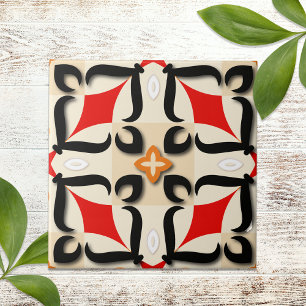 Red Black Beige Abstract Mirror Geometric Pattern Tegeltje