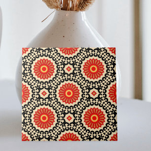 Red Black Beige Oriental Moroccan Mosaic Pattern Tegeltje