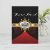 Red Black Birthday Glamour Invitation Kaart (Staand voorkant)