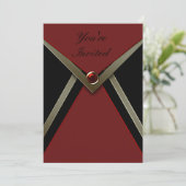 Red Black Birthday Party Invitation Sjabloon Kaart (Staand voorkant)