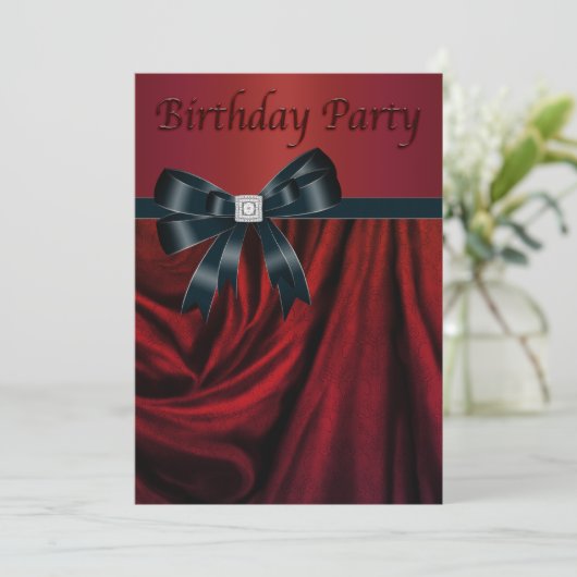 Red Black Birthday Party Invitation Sjabloon Kaart (Staand voorkant)