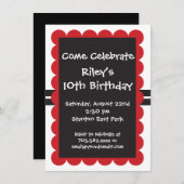 Red Black Birthday Party Invitations Sjablonen Boy Kaart (Voorkant / Achterkant)