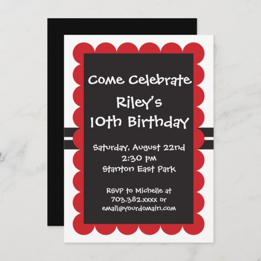 Red Black Birthday Party Invitations Sjablonen Boy Kaart (Voorkant / Achterkant)