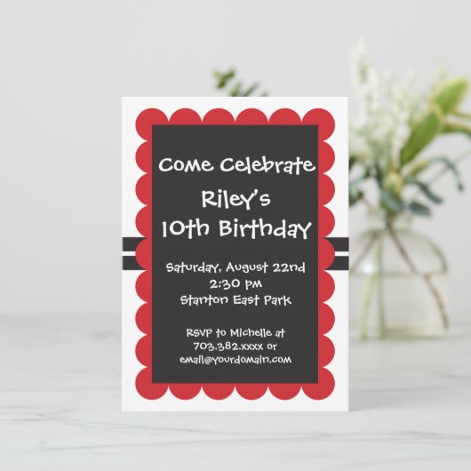 Red Black Birthday Party Invitations Sjablonen Boy Kaart (Staand voorkant)