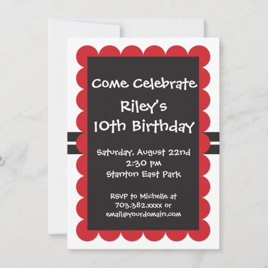 Red Black Birthday Party Invitations Sjablonen Boy Kaart (Voorkant)
