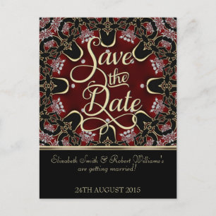 Red Black  Bohemian Save the Date Briefkaart