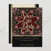Red Black  Bohemian Save the Date Briefkaart (Voorkant / Achterkant)