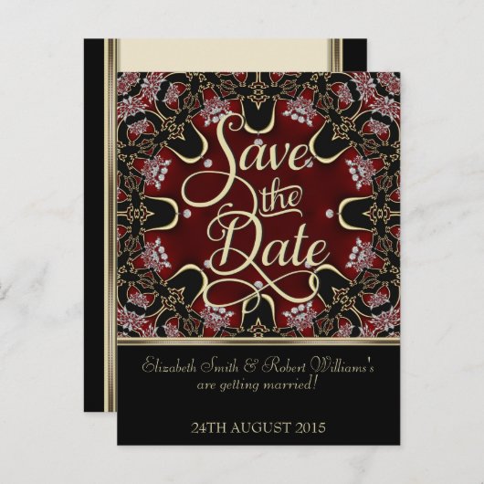 Red Black  Bohemian Save the Date Briefkaart (Voorkant / Achterkant)