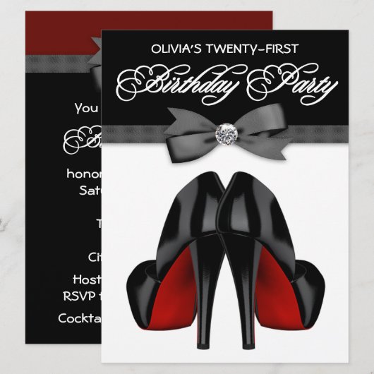 Red Black Bow Stropdas Vrouwen Verjaardagsfeest Kaart (Voorkant / Achterkant)