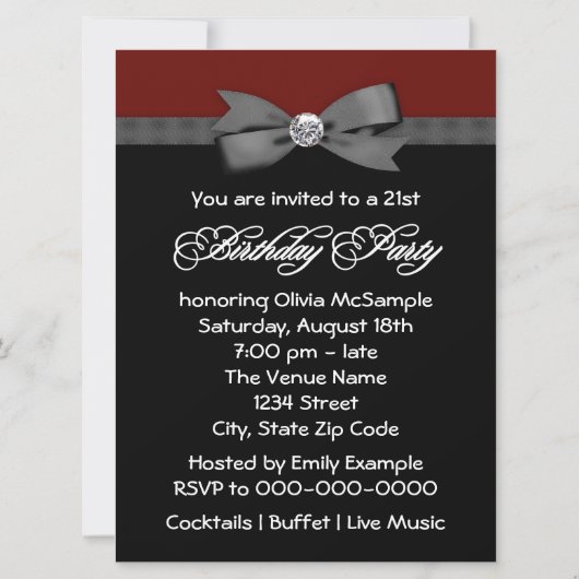 Red Black Bow Stropdas Vrouwen Verjaardagsfeest Kaart (Achterkant)