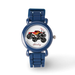 Red Black Boys Naam Persoonlijk Monster Truck Horloge