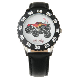 Red Black Boys Naam Persoonlijk Monster Truck Horloge