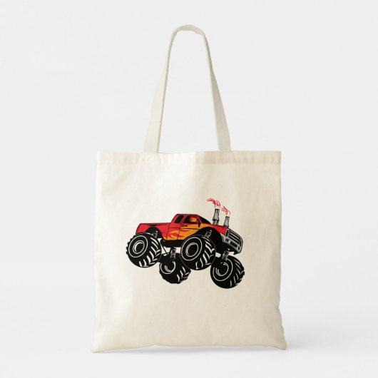 Red Black Boys Naam Persoonlijk Monster Truck Tote Bag (Achterkant)