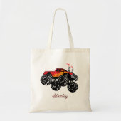 Red Black Boys Naam Persoonlijk Monster Truck Tote Bag (Voorkant)
