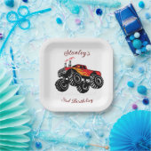 Red Black Boys'Birthday Monster Truck Papieren Bordje (Feest)