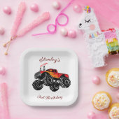 Red Black Boys'Birthday Monster Truck Papieren Bordje (Feest)