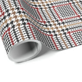 Red Black Brown Houndstooth Glen Check Patroon Cadeaupapier (Rol Hoek)