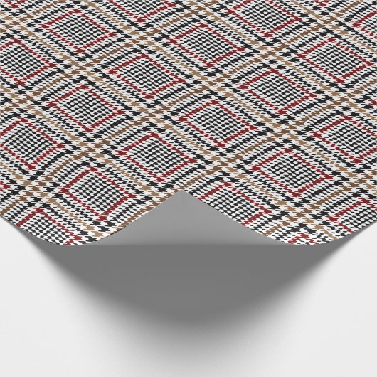 Red Black Brown Houndstooth Glen Check Patroon Cadeaupapier (Hoek)