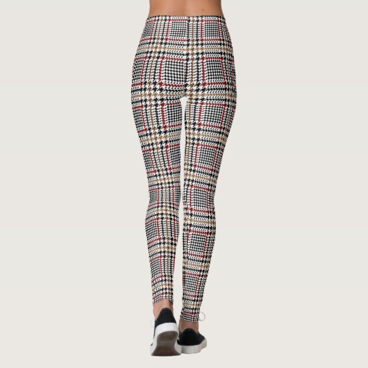 Red Black Brown Houndstooth Glen Check Patroon Leggings (Achterkant)