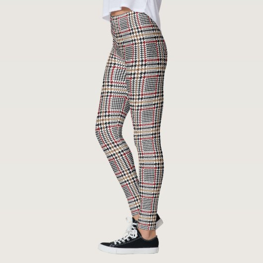 Red Black Brown Houndstooth Glen Check Patroon Leggings (Links)