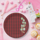 Red Black Buffalo Check Glitter Sage Botanical Papieren Bordje (Feest)