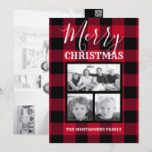 Red Black Buffalo Check Merry-kerstfoto Feestdagenkaart (Voorkant / Achterkant)
