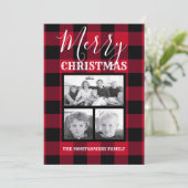 Red Black Buffalo Check Merry-kerstfoto Feestdagenkaart (Staand voorkant)