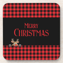 Red Black Buffalo Check met Peeping Reindeer