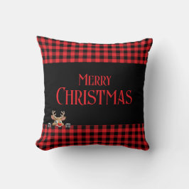 Red Black Buffalo Check met Peeping Reindeer Kussen