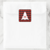Red Black Buffalo Check Monogram Kerstvakantie Vierkante Sticker (Tas)