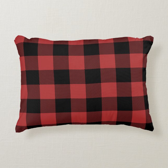 Red Black Buffalo Check Pset Accent Kussen (Voorkant)