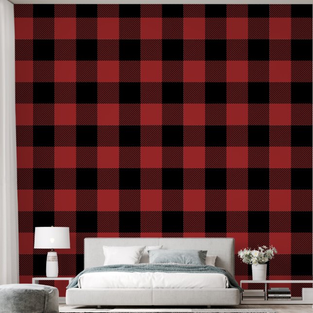 Red Black Buffalo Check Pset Behang (Slaapkamer)