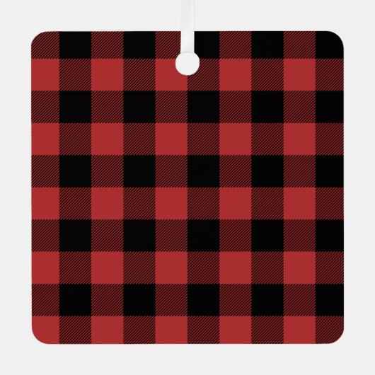 Red Black Buffalo Check Pset Metalen Ornament (Voorkant)