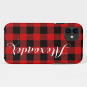 Red Black Buffalo Check Pset Name Monogram NL Case-Mate iPhone Case (Achterkant (horizontaal))