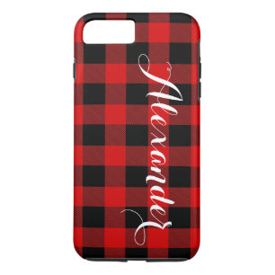 Red Black Buffalo Check Pset Name Monogram NL Case-Mate iPhone Case