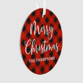 Red Black Buffalo Check Vrolijk Kerstfeest Ornament (voorkant)