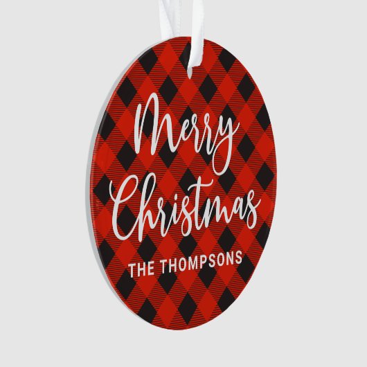 Red Black Buffalo Check Vrolijk Kerstfeest Ornament (voorkant)