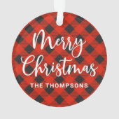 Red Black Buffalo Check Vrolijk Kerstfeest Ornament (achterkant)