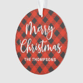 Red Black Buffalo Check Vrolijk Kerstfeest Ornament (voorkant)